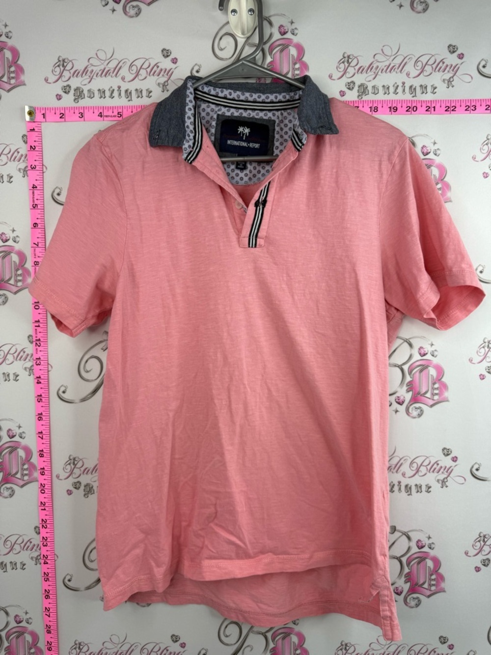 Tropical collection T-shirt Pink Short-Sleeve Polo with Contrast Collar